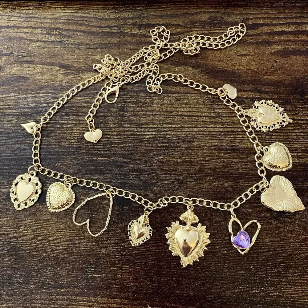 Gold Y2K Sacred Heart Charm Waist Chain Belt, Fits 20 to 44 Inches, X7GA1320